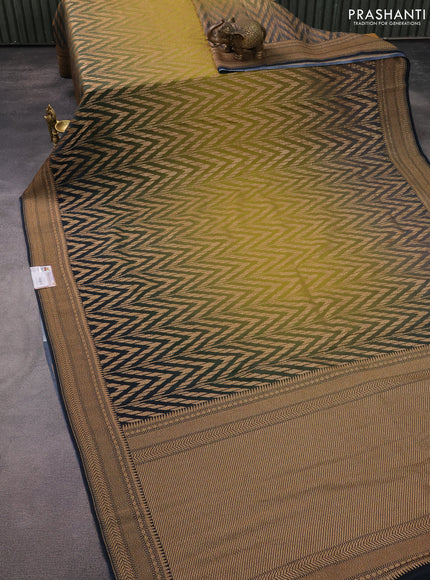 Banarasi georgette saree mehendi green grey and dark peacock blue with allover thread & zari weaves and woven border