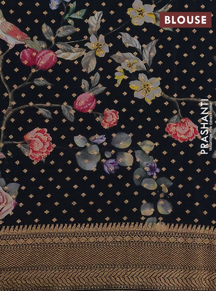 Banarasi georgette saree mehendi green grey and dark peacock blue with allover thread & zari weaves and woven border