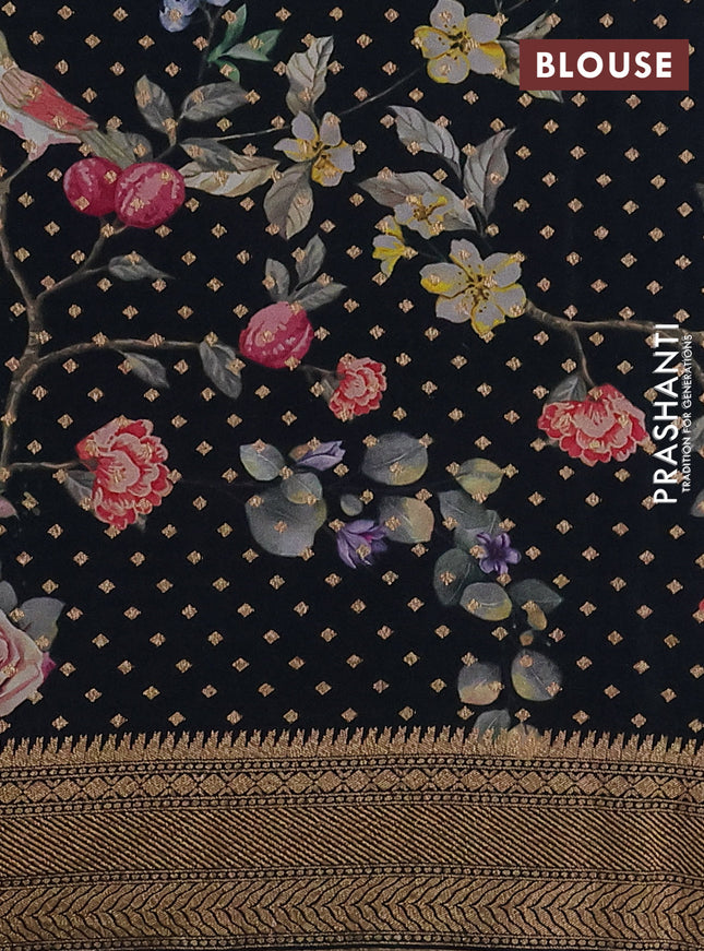 Banarasi georgette saree mehendi green grey and dark peacock blue with allover thread & zari weaves and woven border