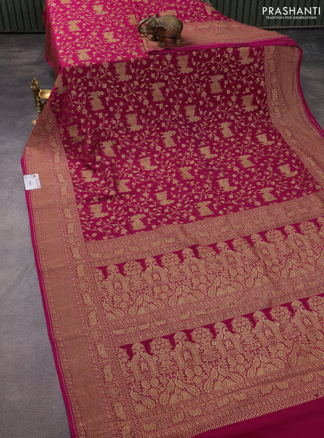 Banarasi georgette saree magenta pink with allover thread & zari pichwai weaves and long woven border