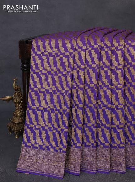 Banarasi georgette saree violet with allover thread & zari weaves and woven border