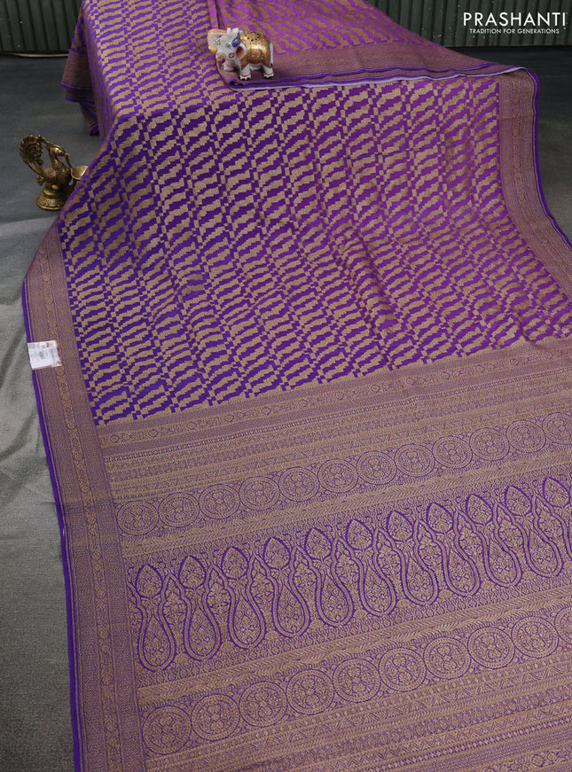 Banarasi georgette saree violet with allover thread & zari weaves and woven border