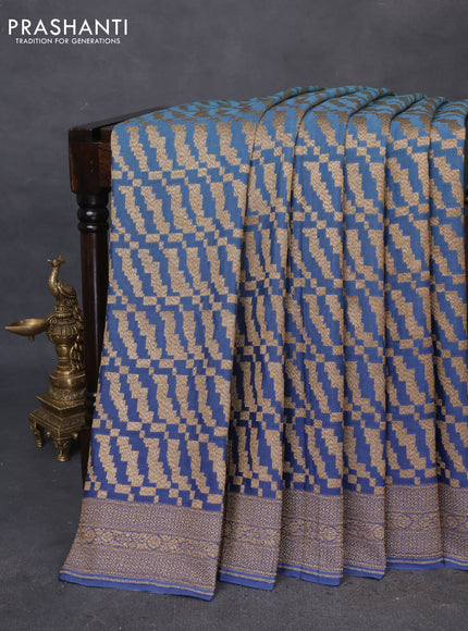 Banarasi georgette saree pastel blue and blue shade with allover thread & zari weaves and woven border