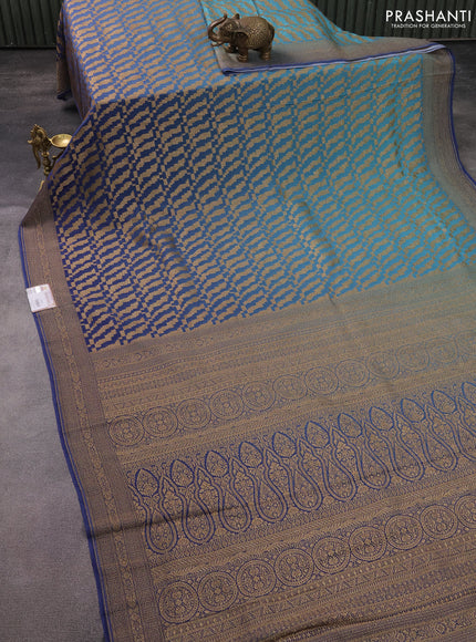 Banarasi georgette saree pastel blue and blue shade with allover thread & zari weaves and woven border