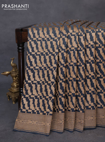 Banarasi georgette saree grey and black with allover thread & zari weaves and woven border