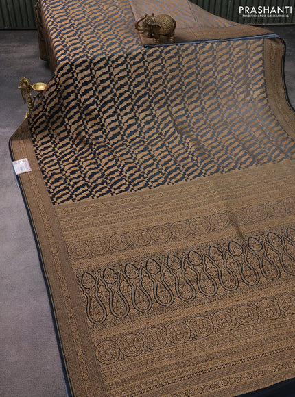 Banarasi georgette saree grey and black with allover thread & zari weaves and woven border