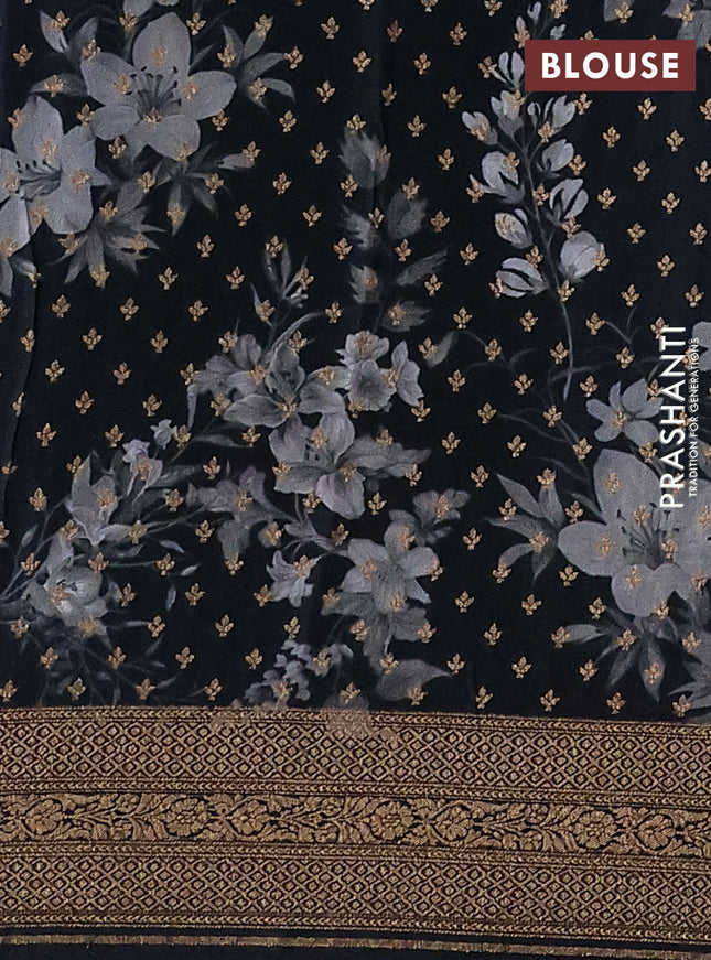 Banarasi georgette saree grey and black with allover thread & zari weaves and woven border