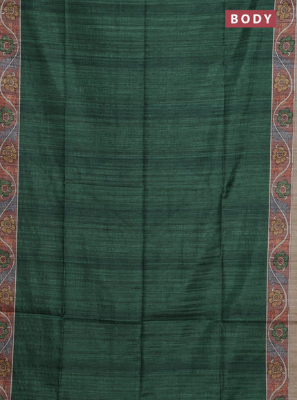 Semi tussar saree green and sandal with plain body and kalamkari printed pallu