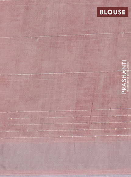 Linen cotton saree cream and peach shade with allover floral pirnts & sequin work and silver zari woven border