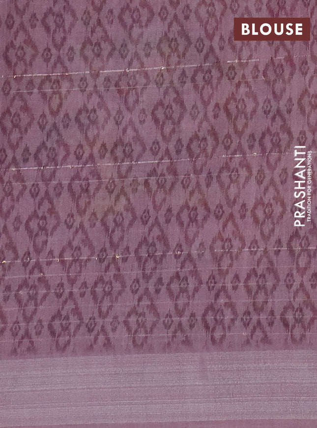 Linen cotton saree mild lavender and violet with allover floral prints & sequin work and silver zari woven border