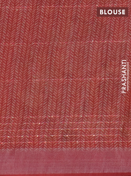Linen cotton saree maroon shade with allover floral prints & sequin work and silver zari woven border