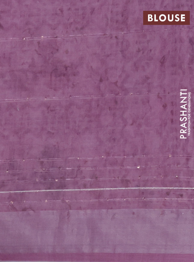 Linen cotton saree pastel pink with floral butta prints & sequin work and silver zari woven border