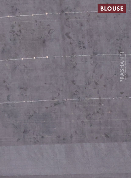 Linen cotton saree grey with floral butta prints & sequin work and silver zari woven border