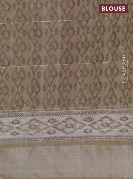 Linen cotton saree beige with allover floral prints & sequin work and silver zari woven border