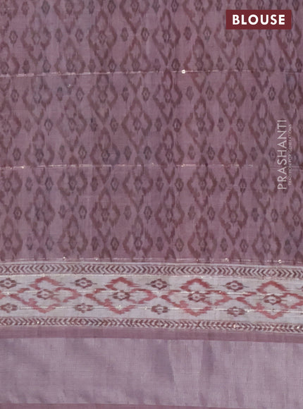 Linen cotton saree brown shade with allover floral prints & sequin work and silver zari woven border