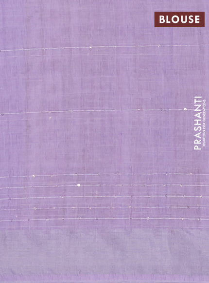 Linen cotton saree lavender with allover floral prints & sequin work and silver zari woven border