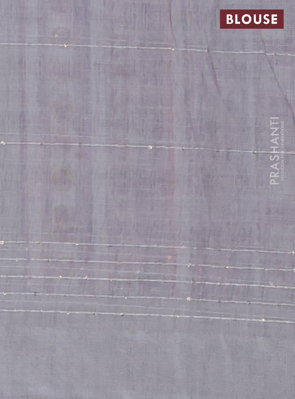 Linen cotton saree pastel grey with allover floral prints & sequin work and silver zari woven border