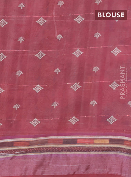 Linen cotton saree peach shade and maroon with allover floral prints & sequin work and silver zari woven border