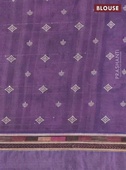 Linen cotton saree pastel lavender and purple with allover floral prints & sequin work and silver zari woven border