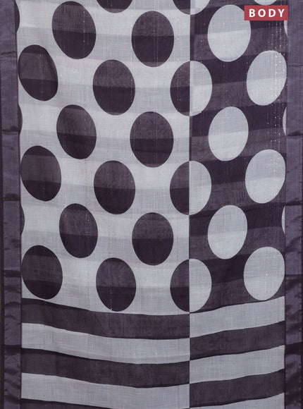 Linen cotton saree off white and wine shade with geometric butta prints and silver zari woven border