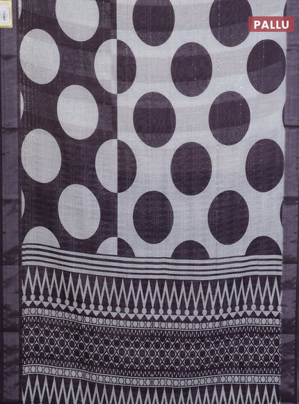 Linen cotton saree off white and wine shade with geometric butta prints and silver zari woven border