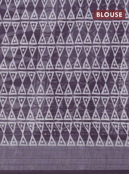 Linen cotton saree off white and wine shade with geometric butta prints and silver zari woven border