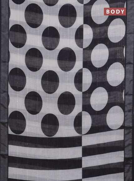 Linen cotton saree off white and black with geometric butta prints and silver zari woven border