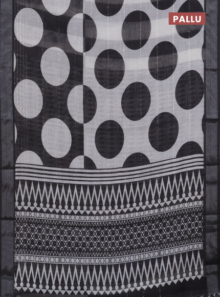 Linen cotton saree off white and black with geometric butta prints and silver zari woven border