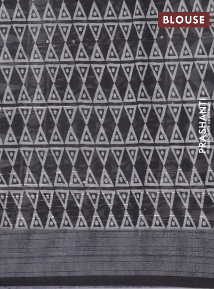Linen cotton saree off white and black with geometric butta prints and silver zari woven border