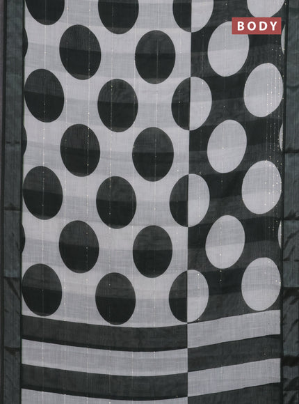 Linen cotton saree off white and bottle green with geometric butta prints and silver zari woven border