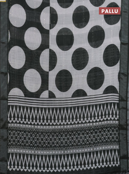 Linen cotton saree off white and bottle green with geometric butta prints and silver zari woven border