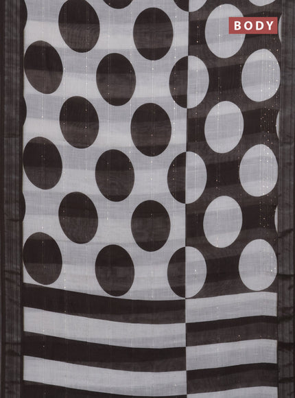 Linen cotton saree off white and coffee brown with geometric butta prints and silver zari woven border