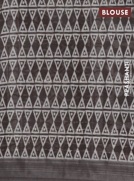 Linen cotton saree off white and coffee brown with geometric butta prints and silver zari woven border