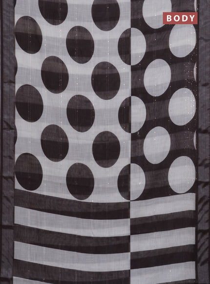 Linen cotton saree off white and brown with geometric butta prints and silver zari woven border