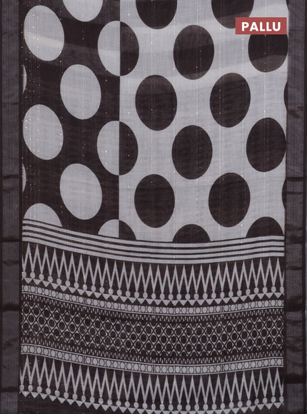 Linen cotton saree off white and brown with geometric butta prints and silver zari woven border