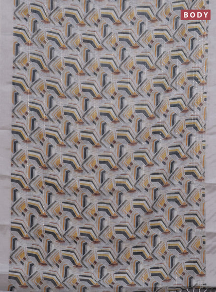 Linen cotton saree pastel grey with allover geometric prints & sequin work and silver zari woven border