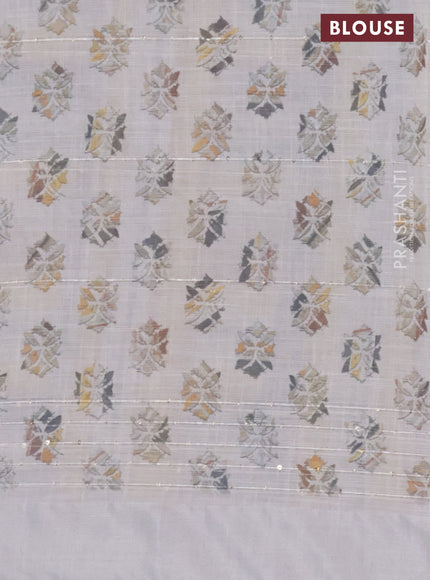 Linen cotton saree pastel grey with allover geometric prints & sequin work and silver zari woven border