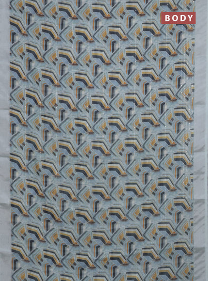 Linen cotton saree pastel blue with allover geometric prints & sequin work and silver zari woven border