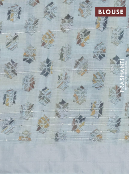 Linen cotton saree pastel blue with allover geometric prints & sequin work and silver zari woven border