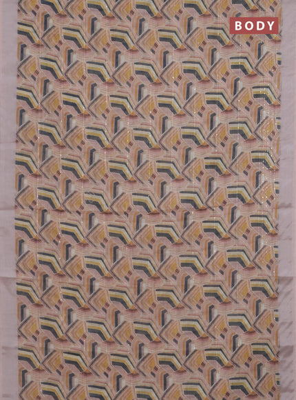 Linen cotton saree multi colour and peach shade with allover geometric prints & sequin work and silver zari woven border