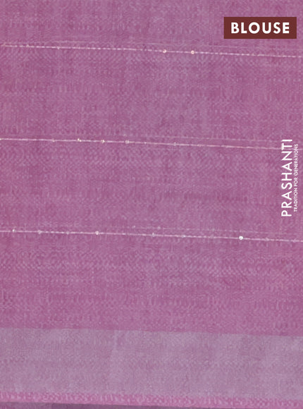 Linen cotton saree mauve pink with allover leaf prints & sequin work and silver zari woven border