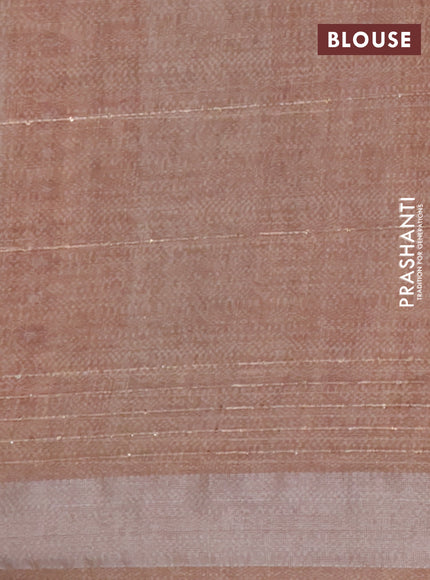 Linen cotton saree brown shade with allover leaf prints & sequin work and silver zari woven border