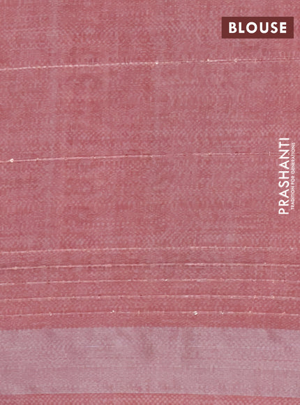 Linen cotton saree maroon shade with allover leaf prints & sequin work and silver zari woven border