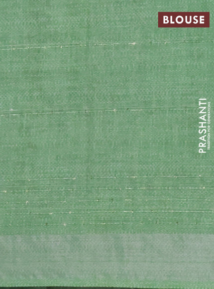 Linen cotton saree light green with allover leaf prints & sequin work and silver zari woven border