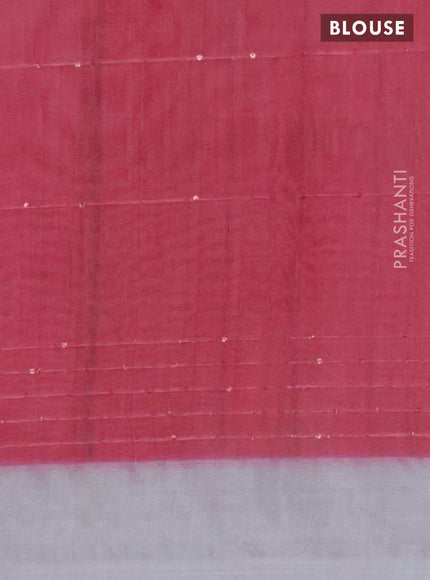 Linen cotton saree pastel grey with allover prints & sequin work and silver zari woven border