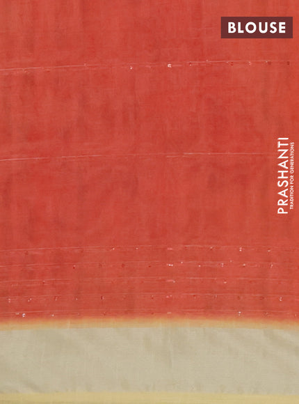 Linen cotton saree yellow with allover prints & sequin work and silver zari woven border