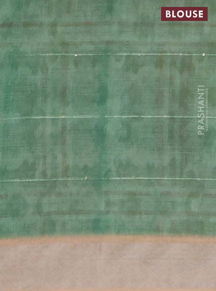 Linen cotton saree pale orange and off white with stripes pattern & sequin work and silver zari woven border