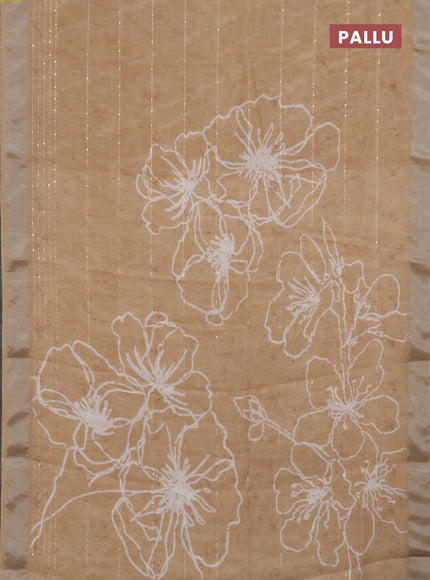 Linen cotton saree sandal with allover prints & sequin work and silver zari woven border