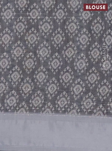 Linen cotton saree off white and grey with allover floral prints & sequin work and silver zari woven border