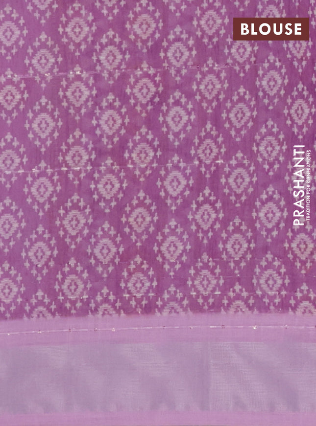 Linen cotton saree off white and light pink with allover floral prints & sequin work and silver zari woven border